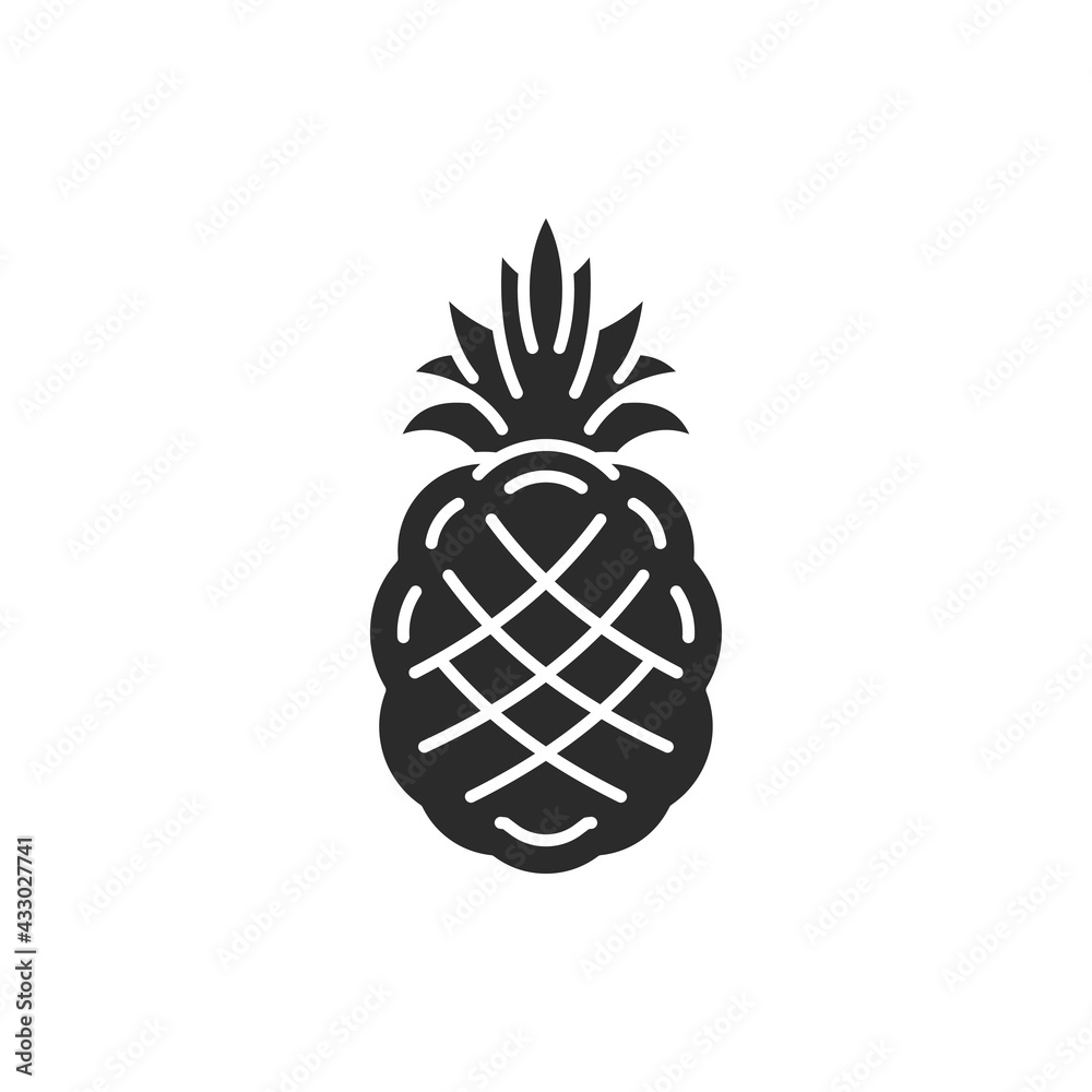 Obraz premium Elegant exotic pineapple hand drawn silhouette vector illustration