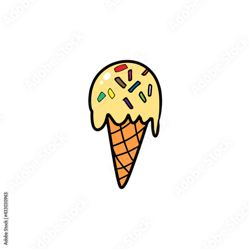 Delicious vanilla Ice cream vector. digital illustration for summer theme, food, dessert and kid's book.
