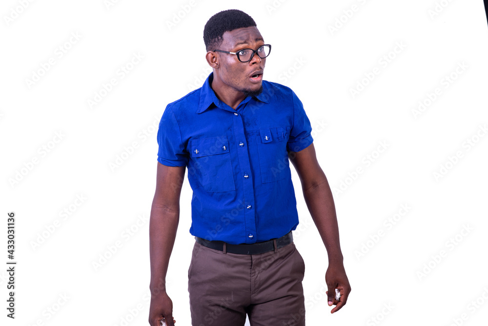 surprised adult man looking aside.