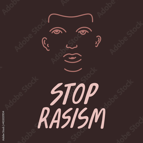 Stop racism. Hand drawn vector poster against racism. Red letters lettering on white background.