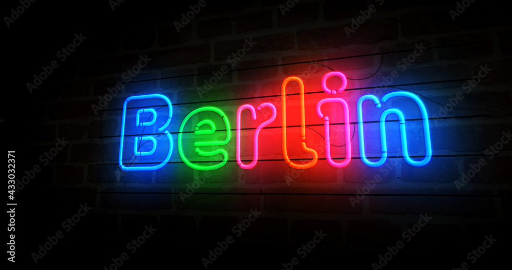 Berlin symbol neon light 3d illustration