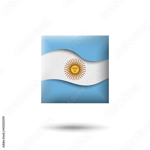 Argentina flag icon in the shape of square. Waving in the wind. Abstract argentine waving flag. Paper cut style. Vector symbol, icon, button