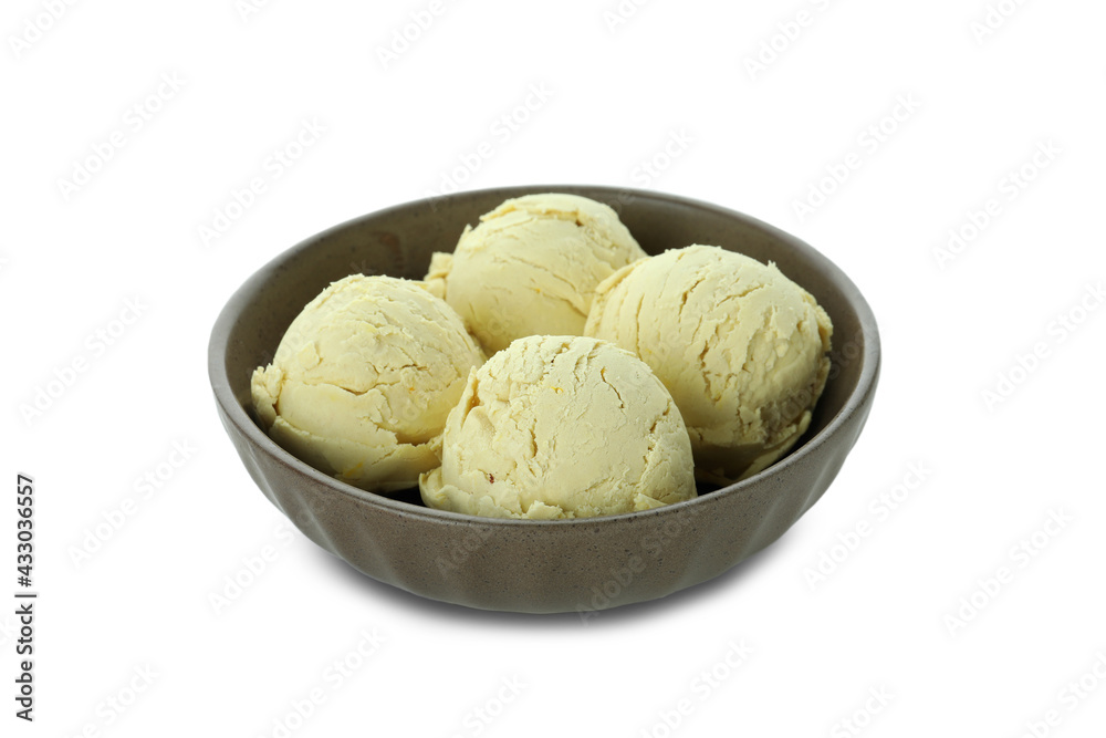 Bowl with ice cream balls isolated on white background Bowl with ice cream balls isolated on white background