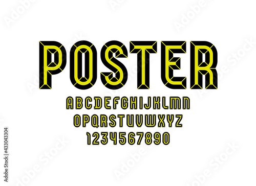 Alphabet from chiseled block, facet font, beveled letters A-Z and numerals 0-9, vector 10EPS
