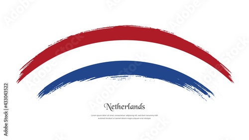 Flag of Netherlands in grunge style stain brush with waving effect on isolated white background