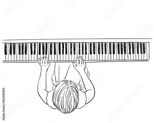 piano girl hand drawn