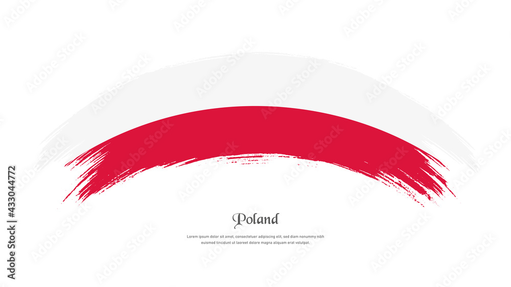 Flag of Poland in grunge style stain brush with waving effect on isolated white background