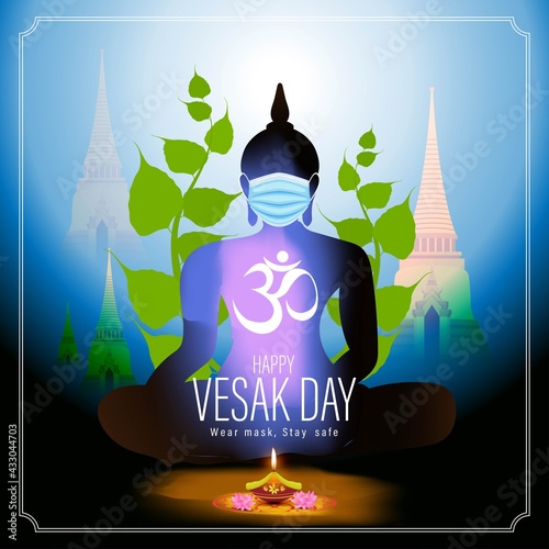 Indian Buddha Purnima festival with text, illustration is showing Buddha seating and absorbed in meditation