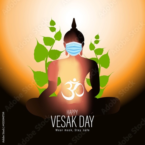 Indian Buddha Purnima festival with text, illustration is showing Buddha seating and absorbed in meditation
