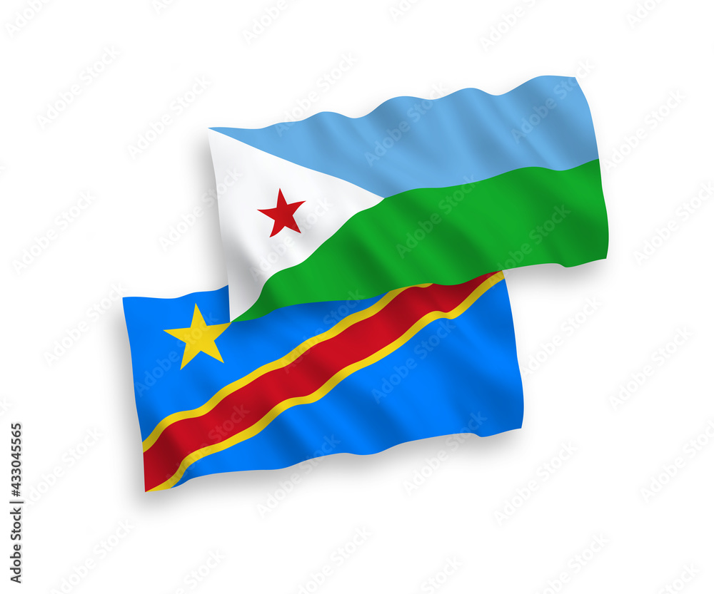 Flags of Republic of Djibouti and Democratic Republic of the Congo on a white background
