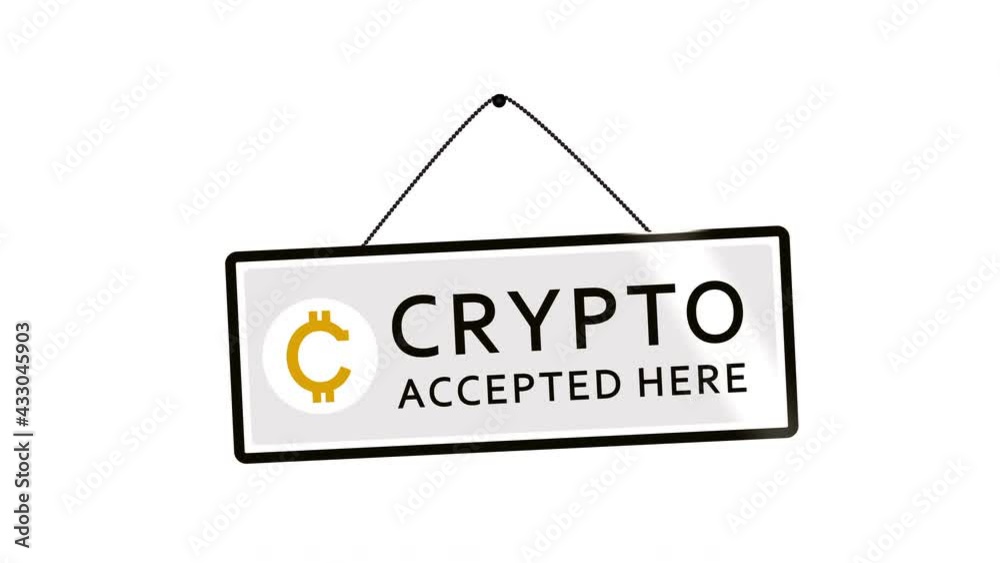 Crypto Accepted Here Sign Animation on White Background and Green Screen