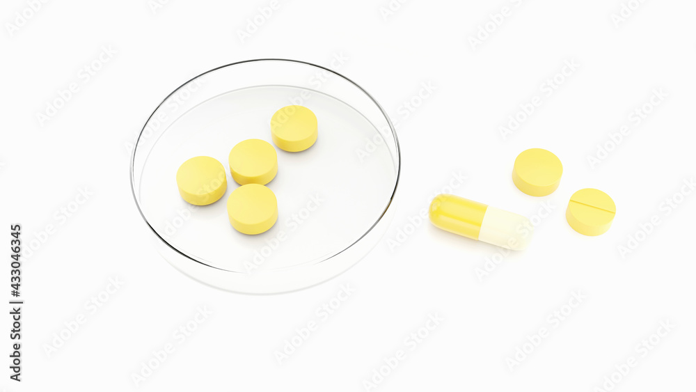 Drug pill medicine tablet on white background 3D rendering Drug pill medicine tablet on white background 3D rendering