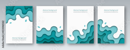 Set of abstract paper backgrounds, brochure templates, covers. A4 size. Vector Illustration. Can be used as booklet, poster, banner, advertisement, magazine, business presentation.