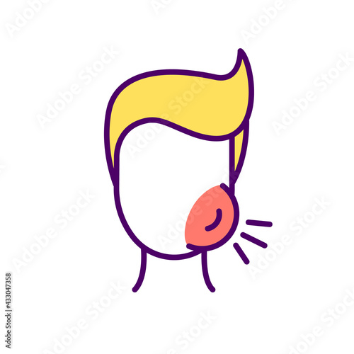Swollen cheek RGB color icon. Gums infection. Fluid buildup. Facial injury. Viral infection. Autoimmune condition. Tooth abscess. Dental inflammation. Oral cancer. Isolated vector illustration