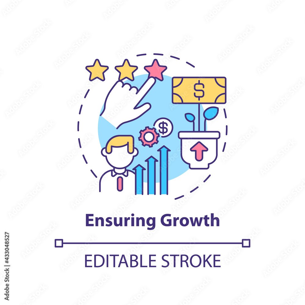 Ensuring growth concept icon. Basic corporate core value idea thin line illustration. Providing opportunities for professional development. Vector isolated outline RGB color drawing. Editable stroke Ensuring growth concept icon. Basic corporate core value idea thin line illustration. Providing opportunities for professional development. Vector isolated outline RGB color drawing. Editable stroke