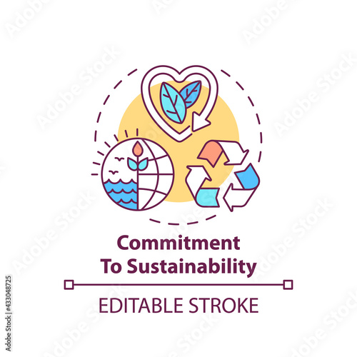 Commitment to sustainability concept icon. Corporate value idea thin line illustration. Sustainable business practice. Recycling behavior. Vector isolated outline RGB color drawing. Editable stroke
