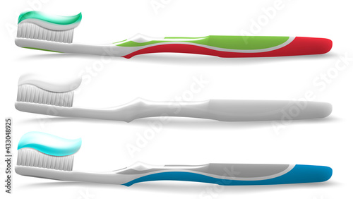 Realistic Detailed 3d Toothbrush with Toothpaste Set. Vector