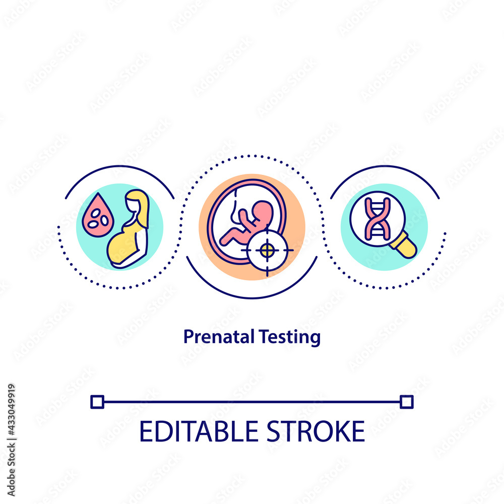 Prenatal testing concept icon. Dealing with health issue during pregnancy period. Checking if baby is fine idea thin line illustration. Vector isolated outline RGB color drawing. Editable stroke