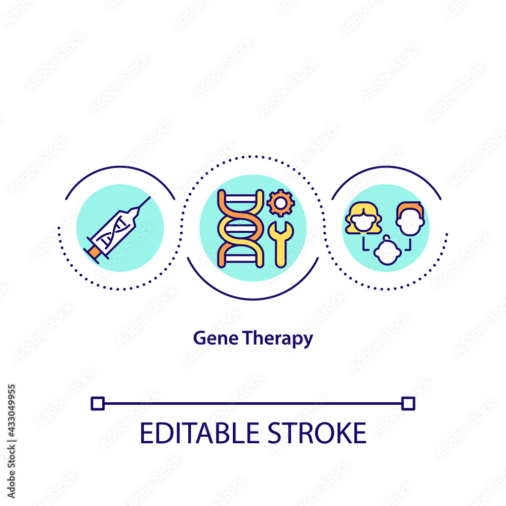 Gene therapy concept icon. Modern medical testing fields. Special clinical help for dealing with disease idea thin line illustration. Vector isolated outline RGB color drawing. Editable stroke Gene therapy concept icon. Modern medical testing fields. Special clinical help for dealing with disease idea thin line illustration. Vector isolated outline RGB color drawing. Editable stroke