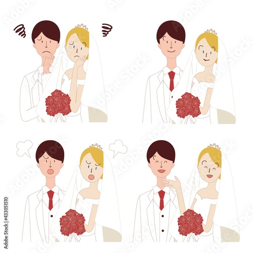 国際結婚　日本人男性と欧米人女性　表情セット
