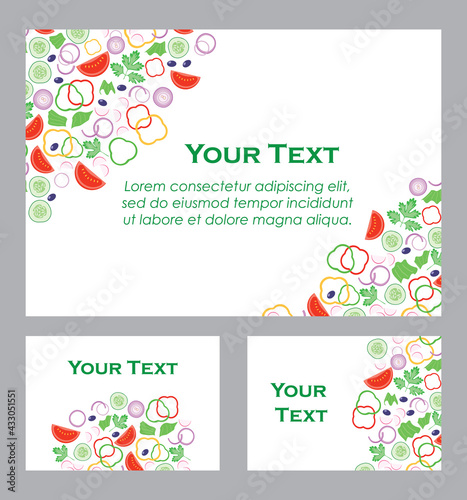 white background with sliced vegetables for salad - vector templates for vegetarian food menu