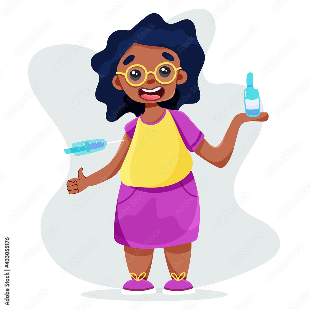 coronavirus vaccination of children vector .Black girl getting vaccinated. coronavirus vaccination of children vector .Black girl getting vaccinated.