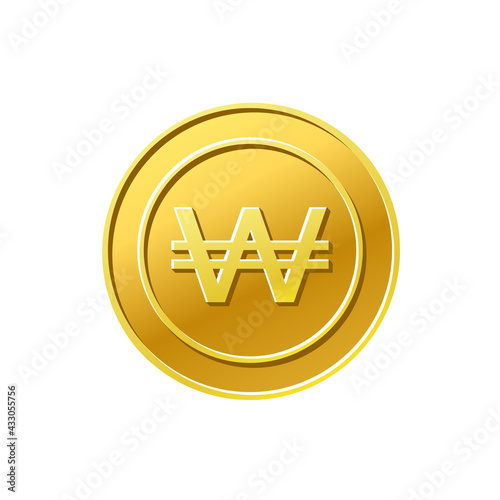 Coin icon. Korean won sign. Golden coin