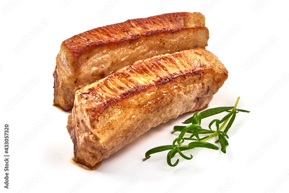 Roasted Pork ribs, isolated on white background. High resolution image