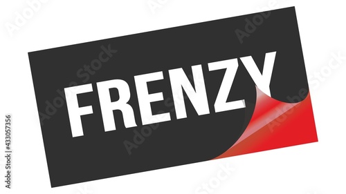Photos FRENZY text on black red sticker stamp.