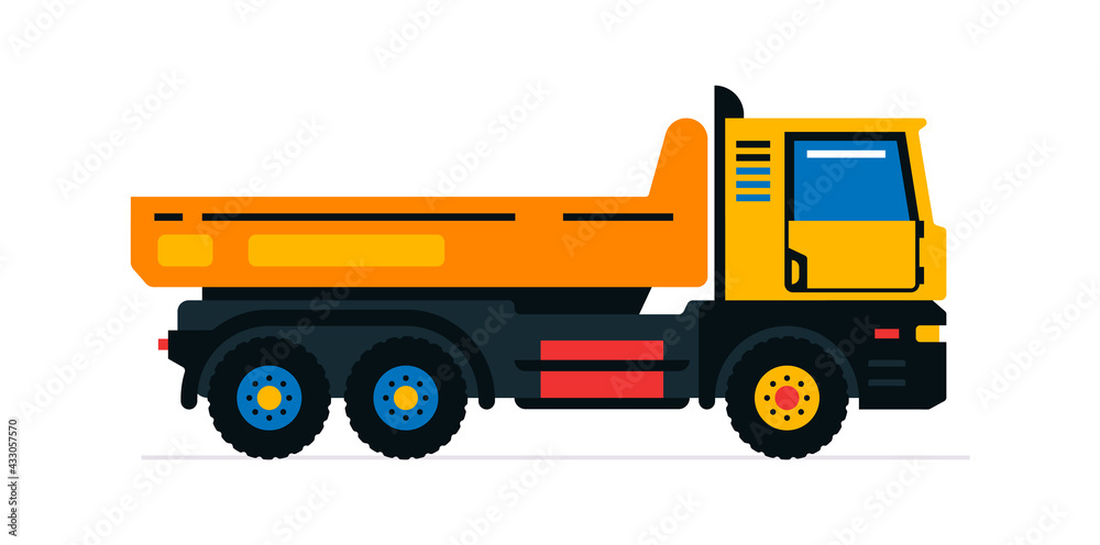 Construction machinery, truck. Commercial vehicles for work on the construction site. Vector illustration isolated on white background