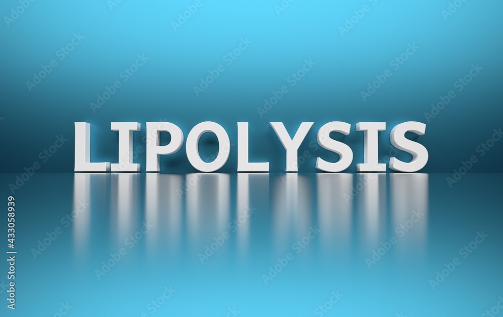 Large bold word scientific term lipolysis on blue background Large bold word scientific term lipolysis on blue background