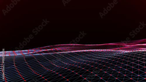 Abstract data background with the movement of luminous particles. Digital technology. 3D rendering.