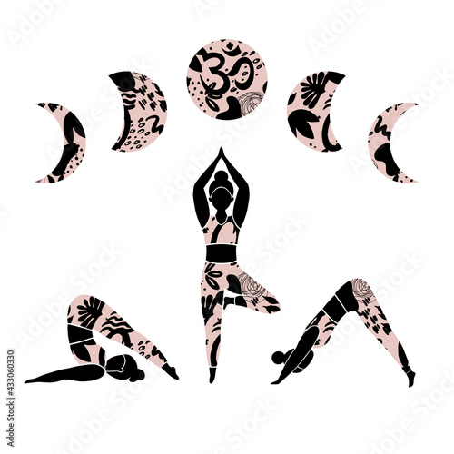 Woman are doing yoga exercises.