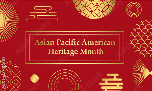 May Asian American and Pacific Islander Heritage Month. Illustration with text, Chinese pattern. Asia Pacific American Heritage Month