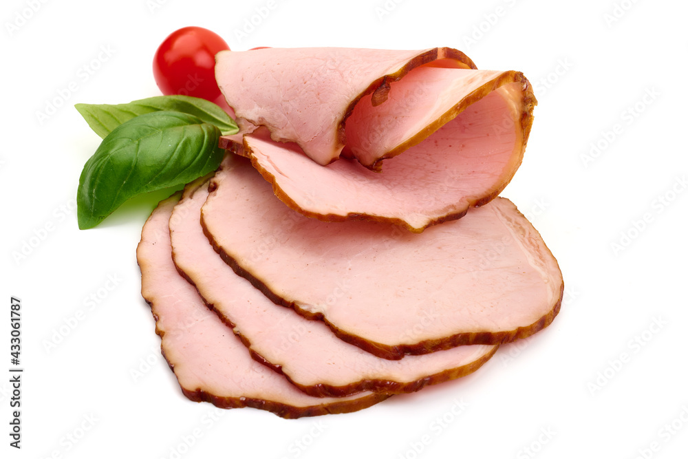 Smoked pork loin slices, isolated on white background. High resolution image Smoked pork loin slices, isolated on white background. High resolution image