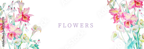 Watercolor irises and calla lilies