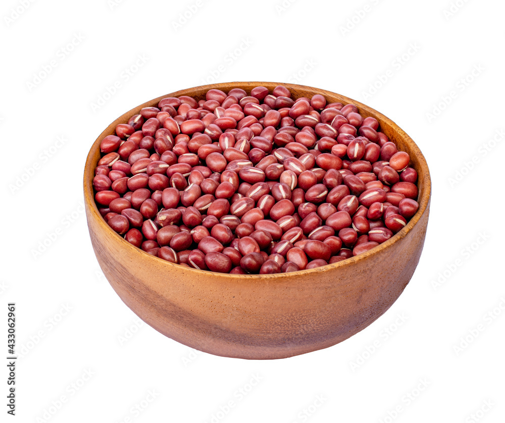 red beans in wooden bowl on white background red beans in wooden bowl on white background