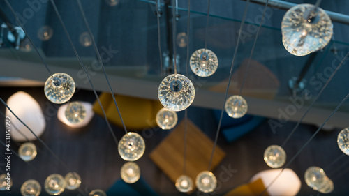 designer round lamps in the form of bubbles at different heights