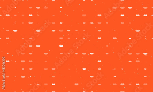 Seamless background pattern of evenly spaced white hotdog symbols of different sizes and opacity. Vector illustration on deep orange background with stars