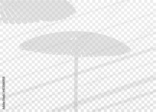 Beach umbrellas and stripes shadows. Vector realistic overlay soft effect. Natural lighting silhouette on transparent background. EPS10. 