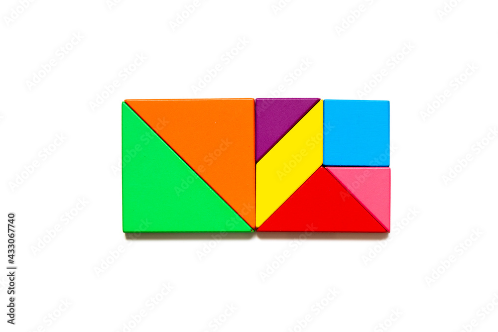 Color tangram puzzle in rectangle shape on white background Color tangram puzzle in rectangle shape on white background