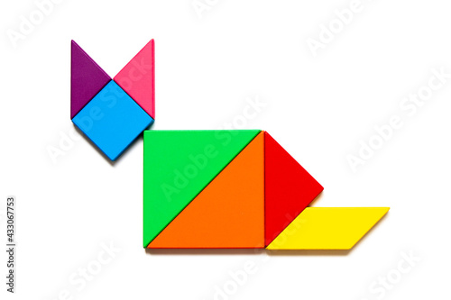 Free Download Color tangram puzzle in cat shape on white background - GFXLoad