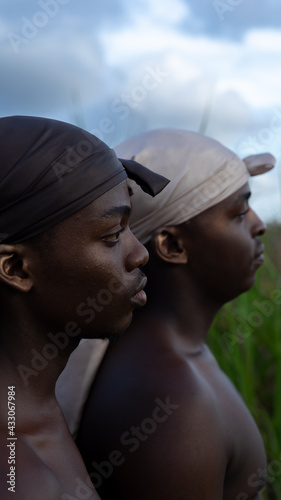 Closeup of young men in do-rags
