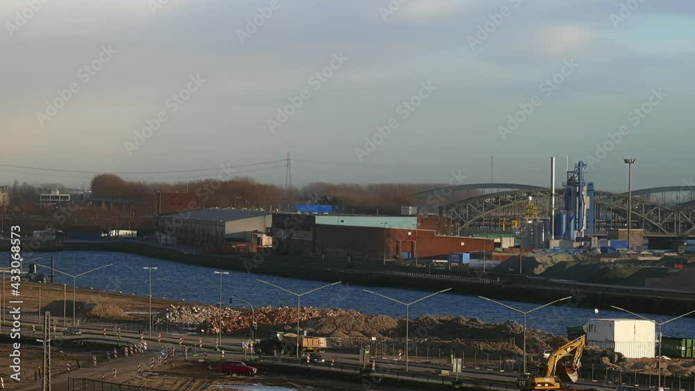 Fast time lapse pan over the Hamburg port industry Fast time lapse pan over the Hamburg port industry