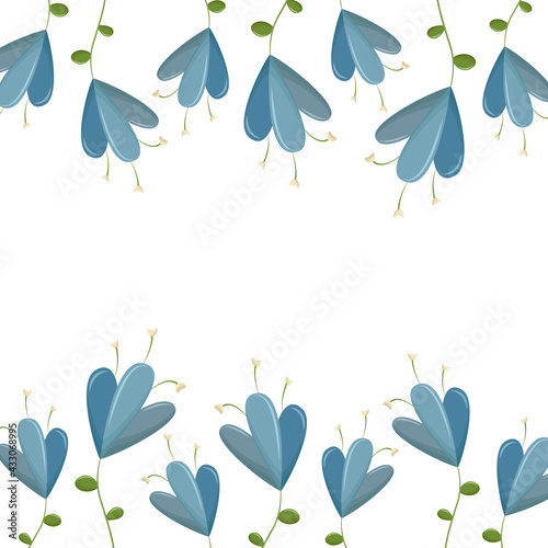 Simple design template for gift card for mother's day, women's day, birthday. Floral frame for wedding invitations, engagements, christenings. Cartoon field of blue wild flowers. Place for text.