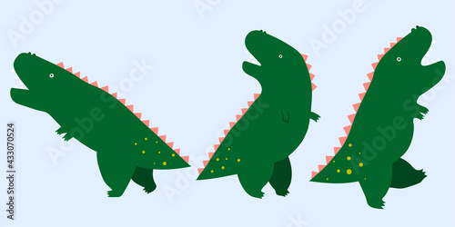 Set of cute cartoon Tyrannosauruses. Funny print for t-shirt, card, nursery design. © Evgeniia