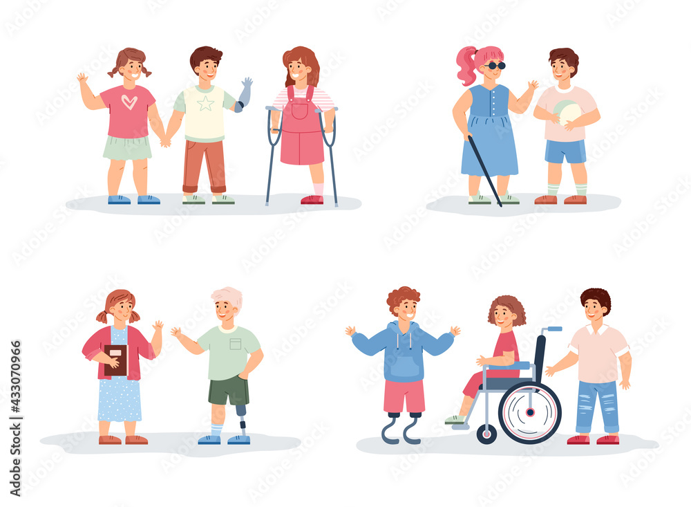 Disabled girls and boys, handicapped kids and helping them friends. Disabled girls and boys, handicapped kids and helping them friends.