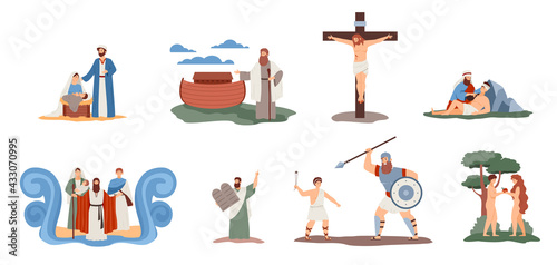 A set of scenes with christian religion characters from story of holy bible.