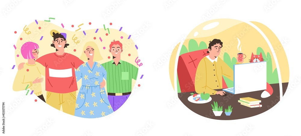 Fototapeta premium Personality and mental features of extroverts and introvert a vector illustration