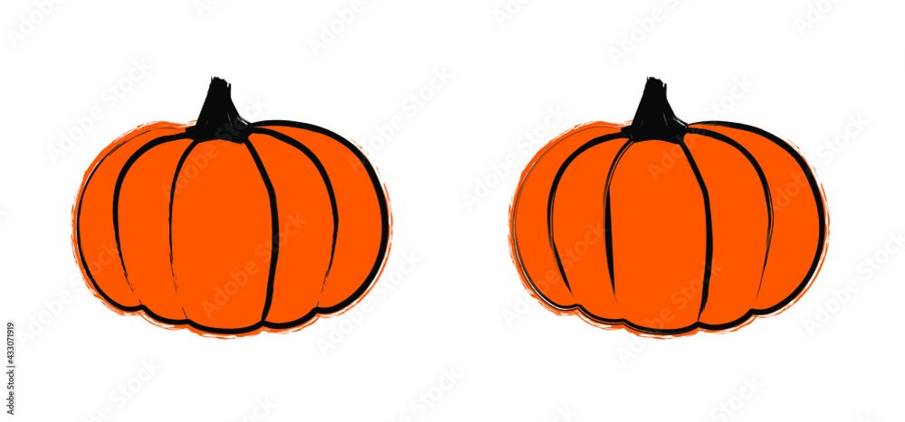 Fototapeta premium Cartoon drawing pumpkins for happy halloween party on 31 october fest. Pumpkin, pictogram. Flat vector sketch sign.